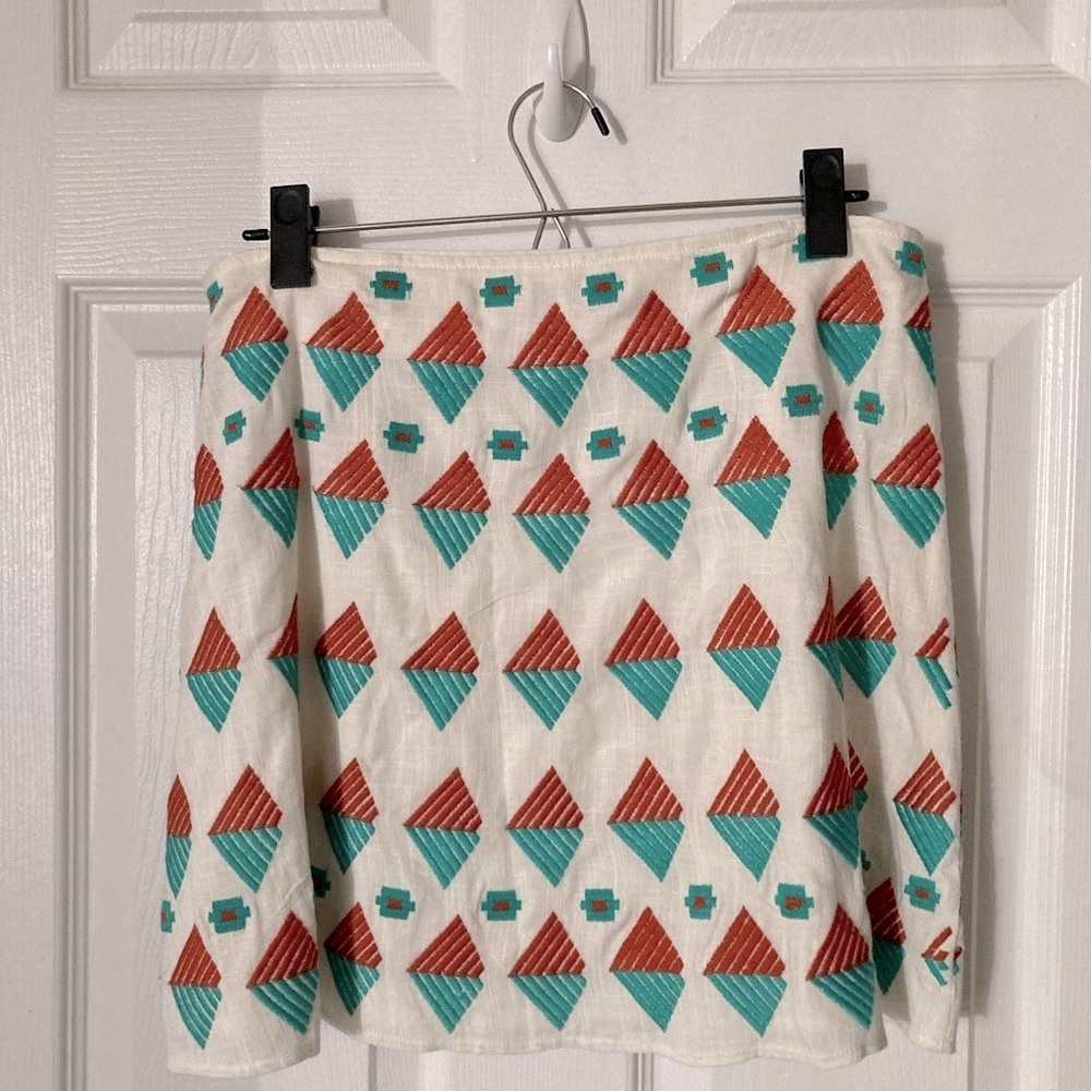 THML White skirt Embroidered design diamond orange teal  geometric
